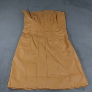 ZARA Faux Women's Leather Strapless Mini Dress Camel Tan Size XS New With Tags
